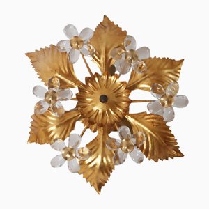 Florentine Floral Gold Ceiling Light with Crystal Flowers, 1970s-ESB-2035602