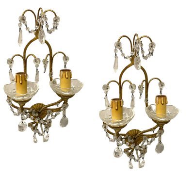 Florentine Gilded Crystal Sconces, 1960s, Set of 2-JJC-1752177