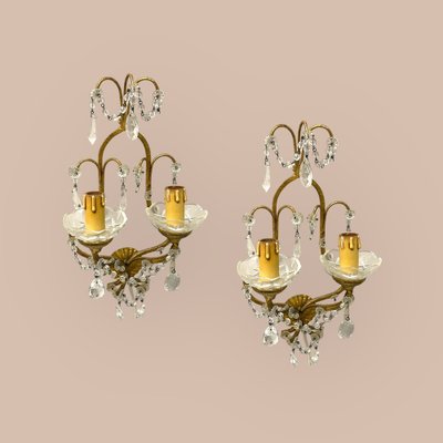 Florentine Gilded Crystal Sconces, 1960s, Set of 2-JJC-1752177