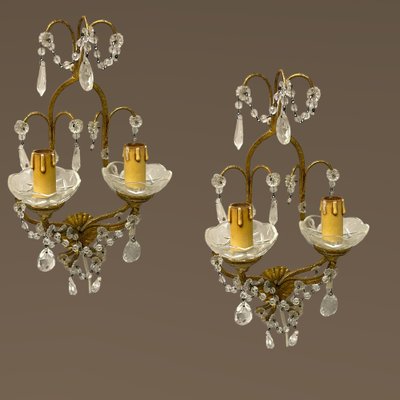 Florentine Gilded Crystal Sconces, 1960s, Set of 2-JJC-1752177