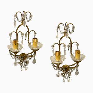 Florentine Gilded Crystal Sconces, 1960s, Set of 2-JJC-1752177