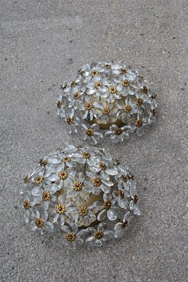 Flower Bouquet Ceiling Lights in Crystal, France, 1950s, Set of 2-EH-1058101