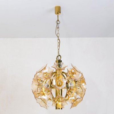 Flower Bulb Murano Glass and Brass Sputnik Ceiling Lamp by Simon & Schelle, 1970-VDW-844276