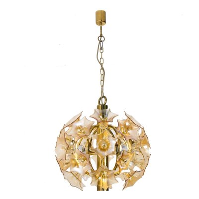 Flower Bulb Murano Glass and Brass Sputnik Ceiling Lamp by Simon & Schelle, 1970-VDW-844276