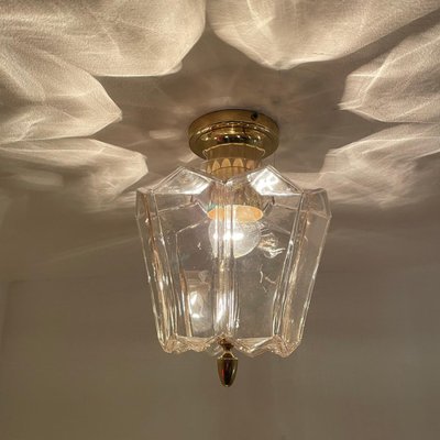 Flower Shaped Flush Mount in Clear Glass and Brass from Limburg, 1970-VDW-1345458