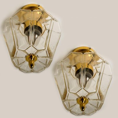 Flower Shaped Flush Mount in Clear Glass and Brass from Limburg, 1970-VDW-1345458