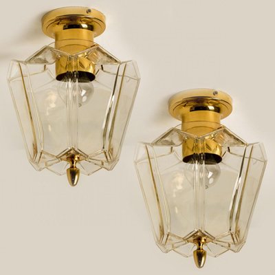 Flower Shaped Flush Mount in Clear Glass and Brass from Limburg, 1970-VDW-1345458