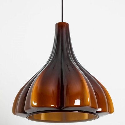 Flower-Shaped Opaque Brown Glass Pendant Lamp from Peill & Putzler, Europe, 1970-VDW-1342575