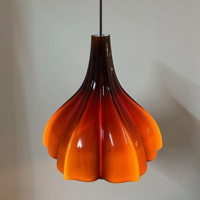 Flower-Shaped Opaque Brown Glass Pendant Lamp from Peill & Putzler, Europe, 1970-VDW-1342575