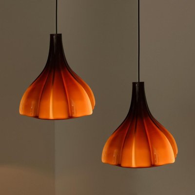 Flower-Shaped Opaque Brown Glass Pendant Lamp from Peill & Putzler, Europe, 1970-VDW-1342575