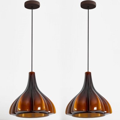 Flower-Shaped Opaque Brown Glass Pendant Lamp from Peill & Putzler, Europe, 1970-VDW-1342575