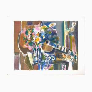 Flowers And Guitar - Original Lithograph by Jean Marzelle - 1970s 1970s-ZCI-761035