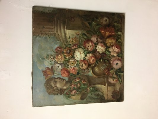 Flowers and Ruins Painting, Italian School, Oil on Canvas, Framed-YUW-1299949