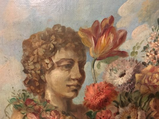 Flowers and Ruins Painting, Italian School, Oil on Canvas, Framed-YUW-1299949