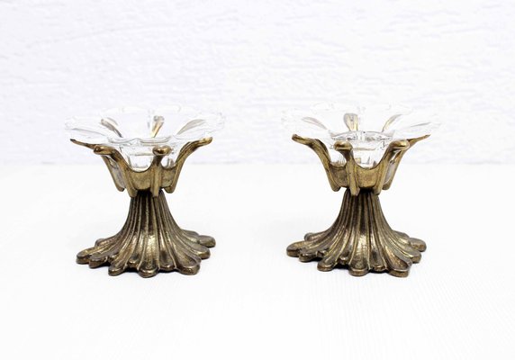 Flowers Candle Holders in Bronze and Glass, 1960s, Set of 2-BQF-1752552