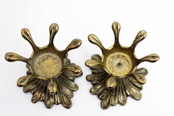 Flowers Candle Holders in Bronze and Glass, 1960s, Set of 2-BQF-1752552