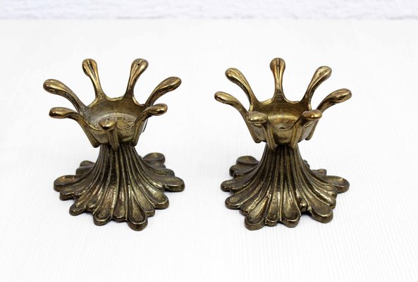 Flowers Candle Holders in Bronze and Glass, 1960s, Set of 2-BQF-1752552