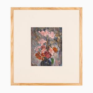 Flowers in Pastel, Acrylic on Cardboard, Framed-GPP-1066583