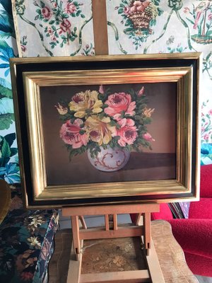 Flowers Still Life, Early 1900s, Oil Painting, Framed-ULU-1725609