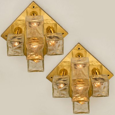 Flush Mount Light or Sconce in Brass Ice Glass from Kalmar, 1970s-VDW-991415