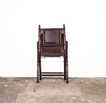 Folding Chair in Mahogany, Faux Bamboo, Leather and Brass, 1960s-XTS-1000301