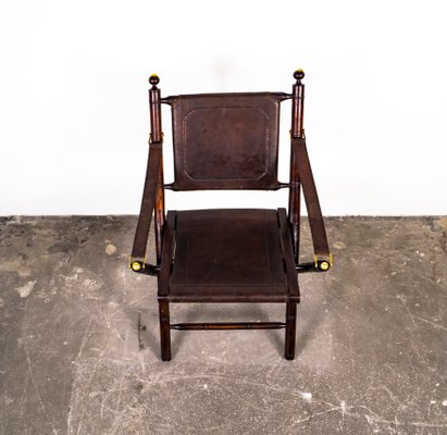 Folding Chair in Mahogany, Faux Bamboo, Leather and Brass, 1960s-XTS-1000301