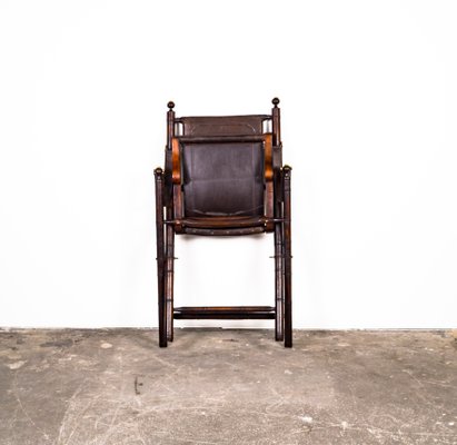 Folding Chair in Mahogany, Faux Bamboo, Leather and Brass, 1960s-XTS-1000301