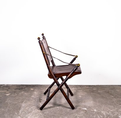 Folding Chair in Mahogany, Faux Bamboo, Leather and Brass, 1960s-XTS-1000301