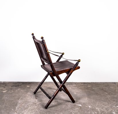 Folding Chair in Mahogany, Faux Bamboo, Leather and Brass, 1960s-XTS-1000301