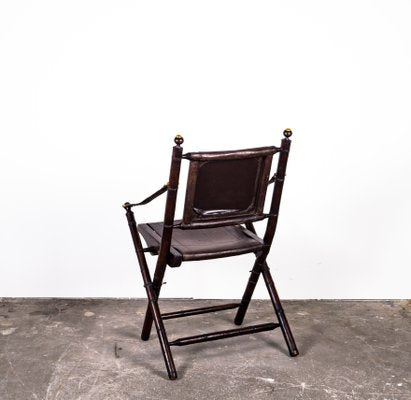 Folding Chair in Mahogany, Faux Bamboo, Leather and Brass, 1960s-XTS-1000301