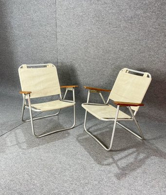 Folding Chairs in Aluminum, Fabric and Wood by Schiavi Padua, Italy, 1970s, Set of 2-ZST-1782446