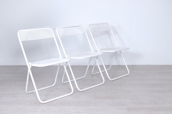 Folding Chairs in White Enamelled Iron,1960 - 70s, Set of 3-XSG-1071135