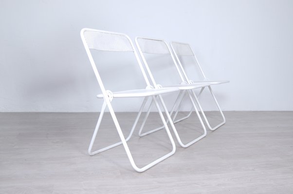 Folding Chairs in White Enamelled Iron,1960 - 70s, Set of 3-XSG-1071135