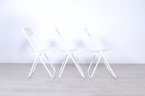 Folding Chairs in White Enamelled Iron,1960 - 70s, Set of 3-XSG-1071135