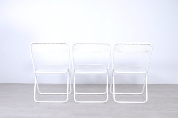 Folding Chairs in White Enamelled Iron,1960 - 70s, Set of 3-XSG-1071135