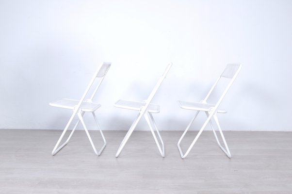 Folding Chairs in White Enamelled Iron,1960 - 70s, Set of 3-XSG-1071135