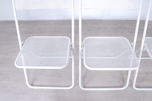 Folding Chairs in White Enamelled Iron,1960 - 70s, Set of 3-XSG-1071135