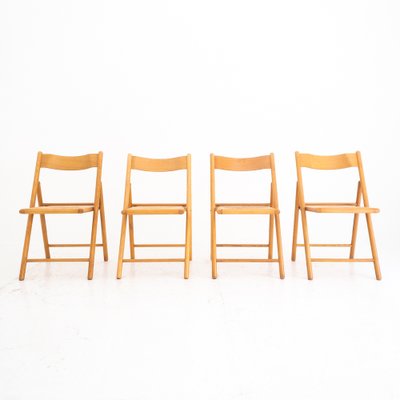 Folding Chairs in Wood and Straw, Italy, 1980s, Set of 4-UPW-1736421