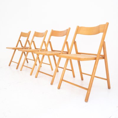 Folding Chairs in Wood and Straw, Italy, 1980s, Set of 4-UPW-1736421