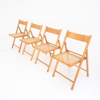 Folding Chairs in Wood and Straw, Italy, 1980s, Set of 4-UPW-1736421