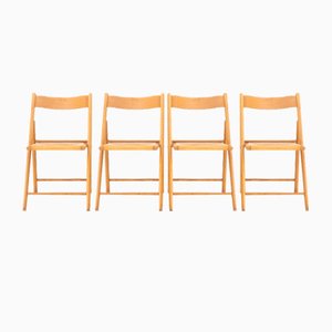 Folding Chairs in Wood and Straw, Italy, 1980s, Set of 4-UPW-1736421