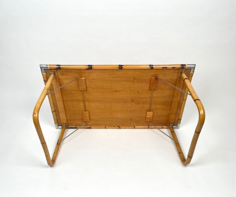 Folding Coffee Table in Bamboo, Rattan, Wicker with Steel Corners, Italy, 1970s-LYQ-1176247