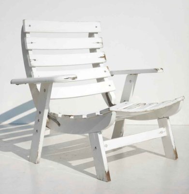 Folding Garden Armchair in White Wood, 1960s-GKB-1763331