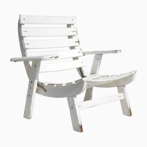 Folding Garden Armchair in White Wood, 1960s-GKB-1763331