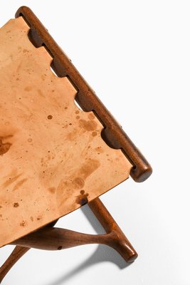 Folding Stool in Teak and Original Natural Leather attributed to Poul Hundevad, 1950s-SC-2020804