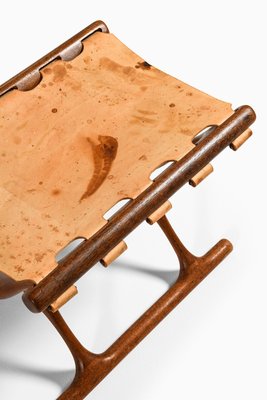 Folding Stool in Teak and Original Natural Leather attributed to Poul Hundevad, 1950s-SC-2020804