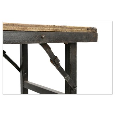 Folding Table in Metal & Teak-NQ-1803334