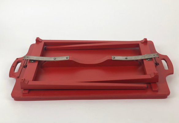 Folding Wooden Tray Table in Burnt Orange Colour, Austria, 1930s-BAF-1009122