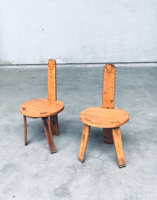 Folk Art Brutalist Saw Back Side Chairs, France, 1960s, Set of 2-RQV-1761649