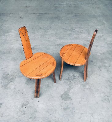 Folk Art Brutalist Saw Back Side Chairs, France, 1960s, Set of 2-RQV-1761649